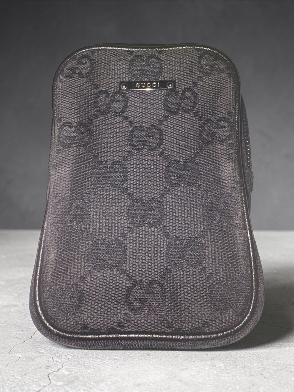 Gucci Dark Brown GG Canvas Toiletry Pouch with Leather Trim